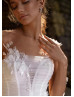 Long Sleeves Beaded White Tulle 3D Flowers Wedding Dress